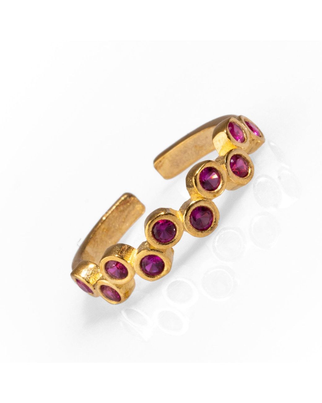 Ebru Jewelry Metallic Ruby Stone & Zig Zag Stackable Adjustable Ring