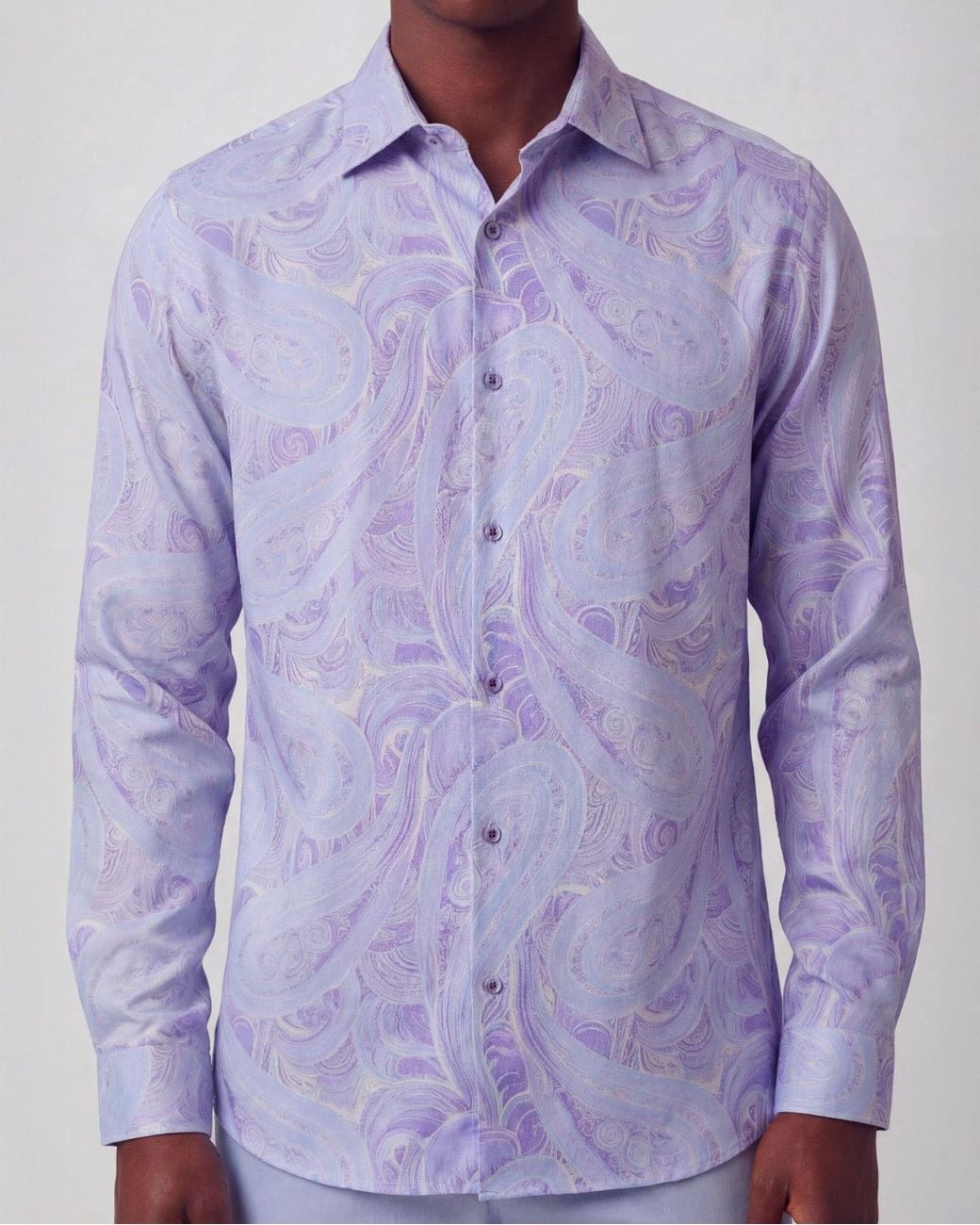 Lords of Harlech Blue Laurent Marakesh Paisley Helio Linen Printed Shirt for men