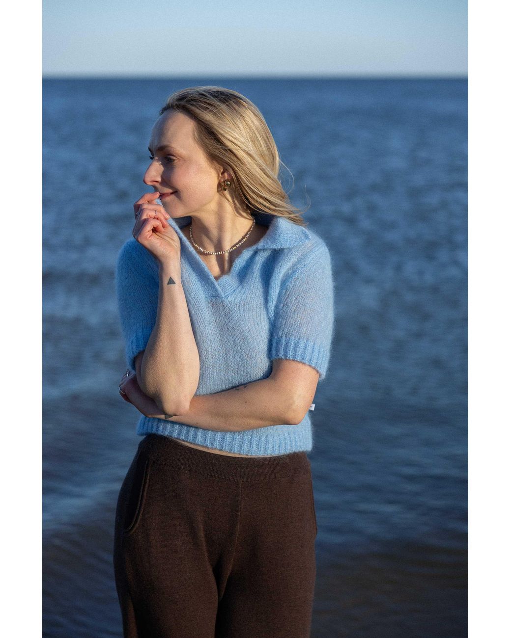 SALANIDA Blue Melody Mohair Polo Top Sky