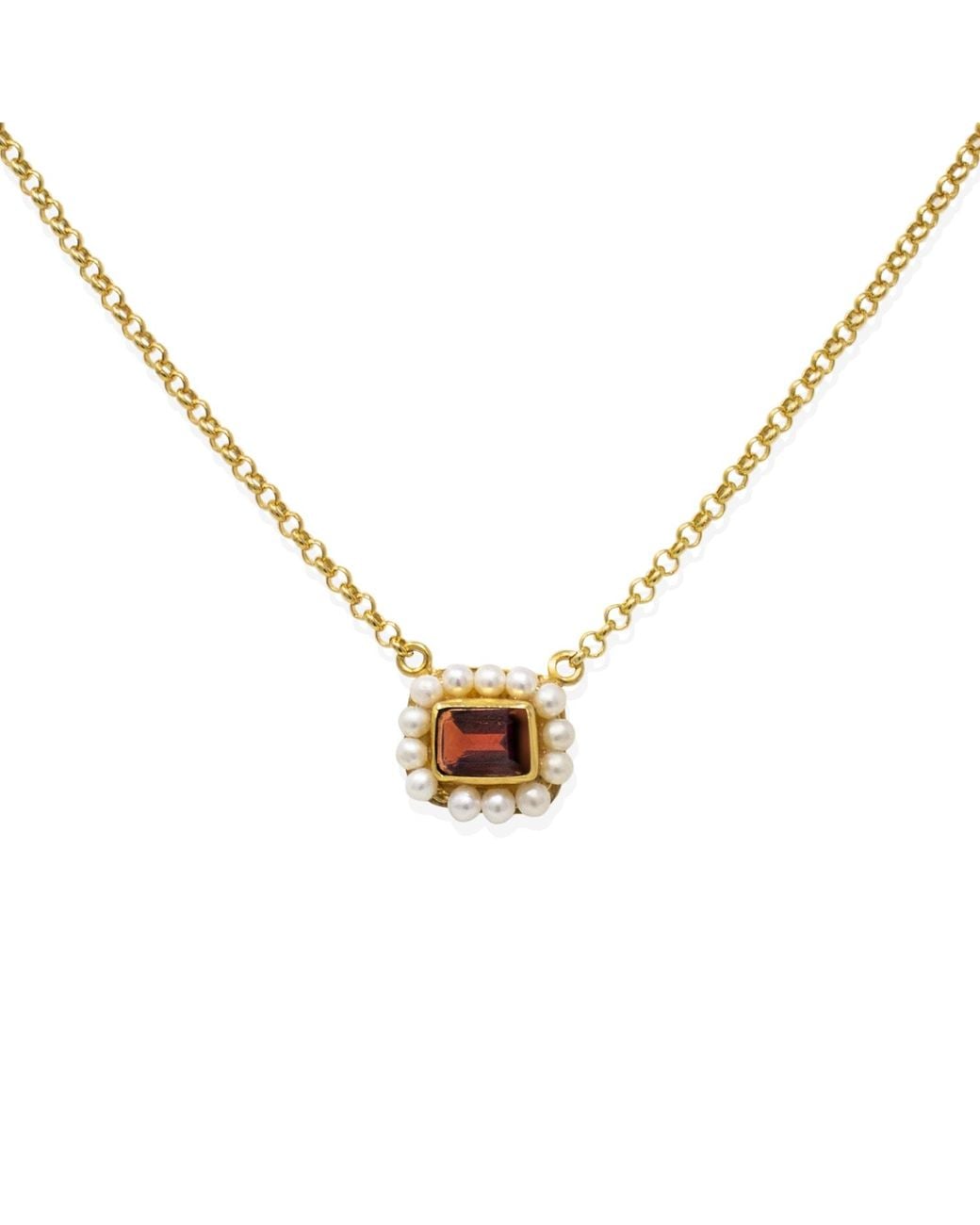 Vintouch Italy Metallic Luccichio Garnet And Pearl Necklace