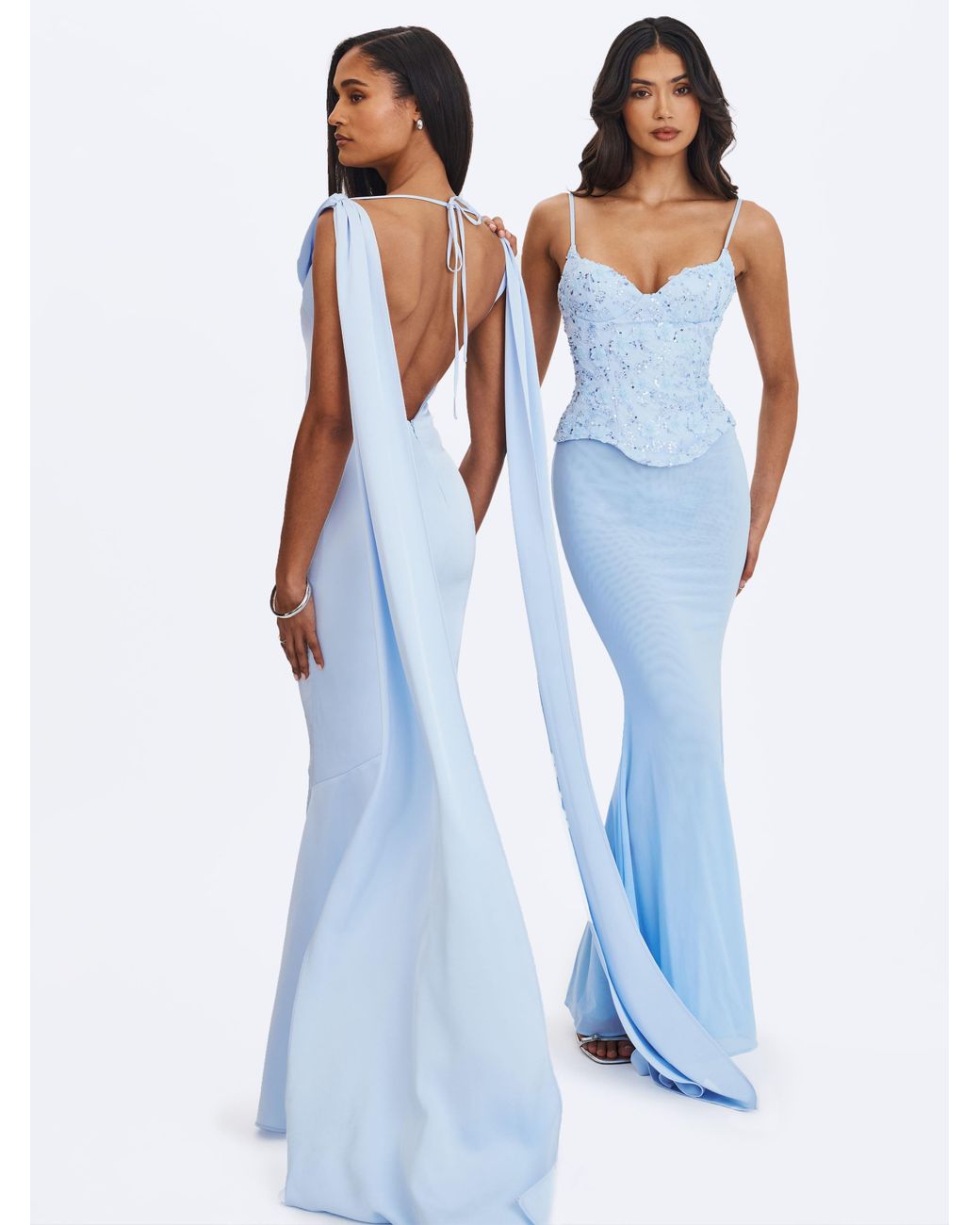 Miss Circle New York Blue Aurielle Baby Sweetheart Mermaid Peplum Maxi Dress