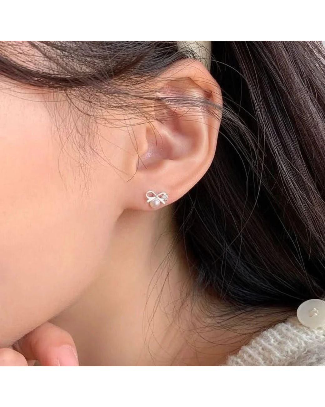 Angel Barocco Metallic Sterling Bow Freshwater Pearl Earrings