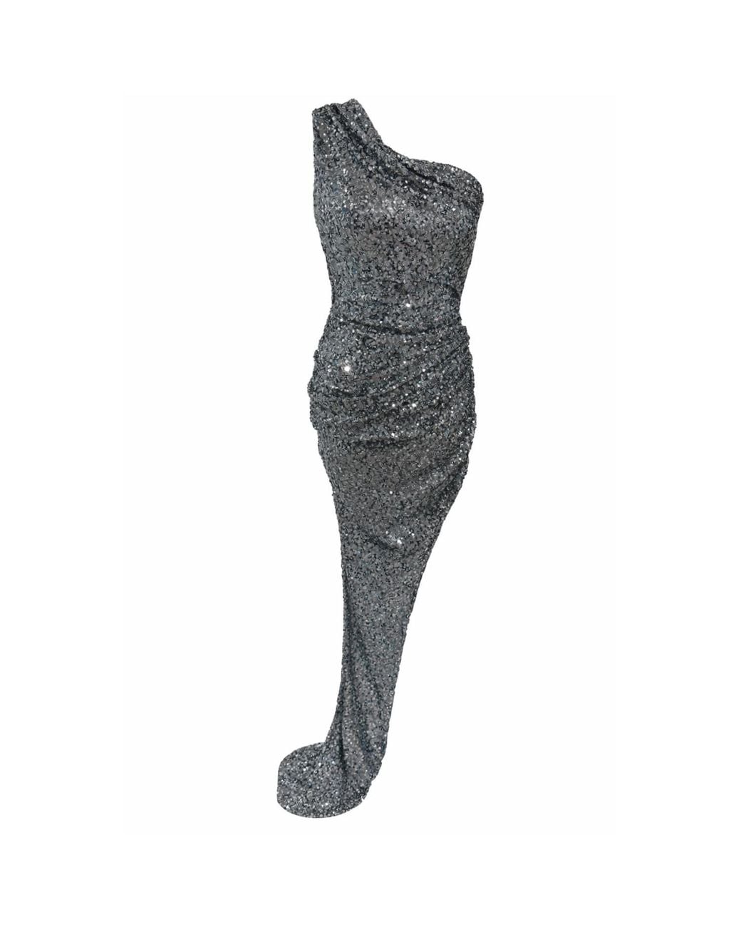 Monice London Gray Mimi One Shoulder Asymmetric Sequin Dress- Gunmetal