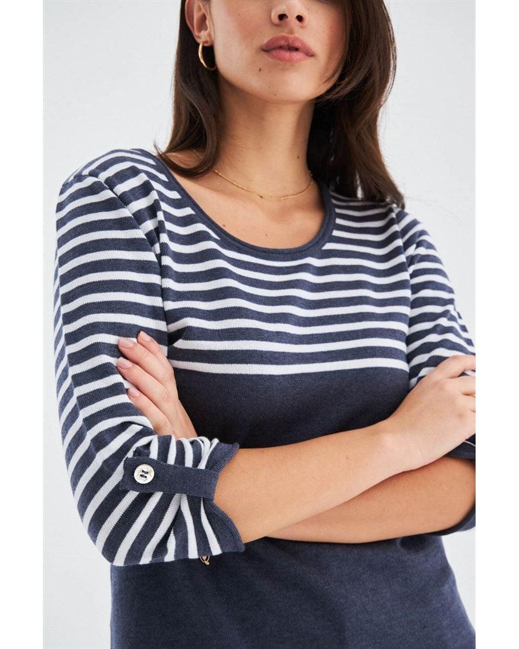 Peraluna Blue Sailor Striped Knitwear 3/4 Sleeve Pullover