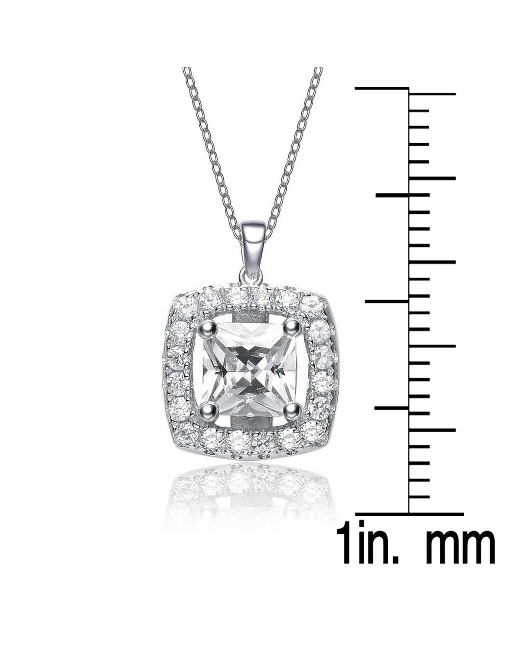 Genevive Jewelry Metallic Sterling Cubic Zirconia Square Shape Pendant Necklace