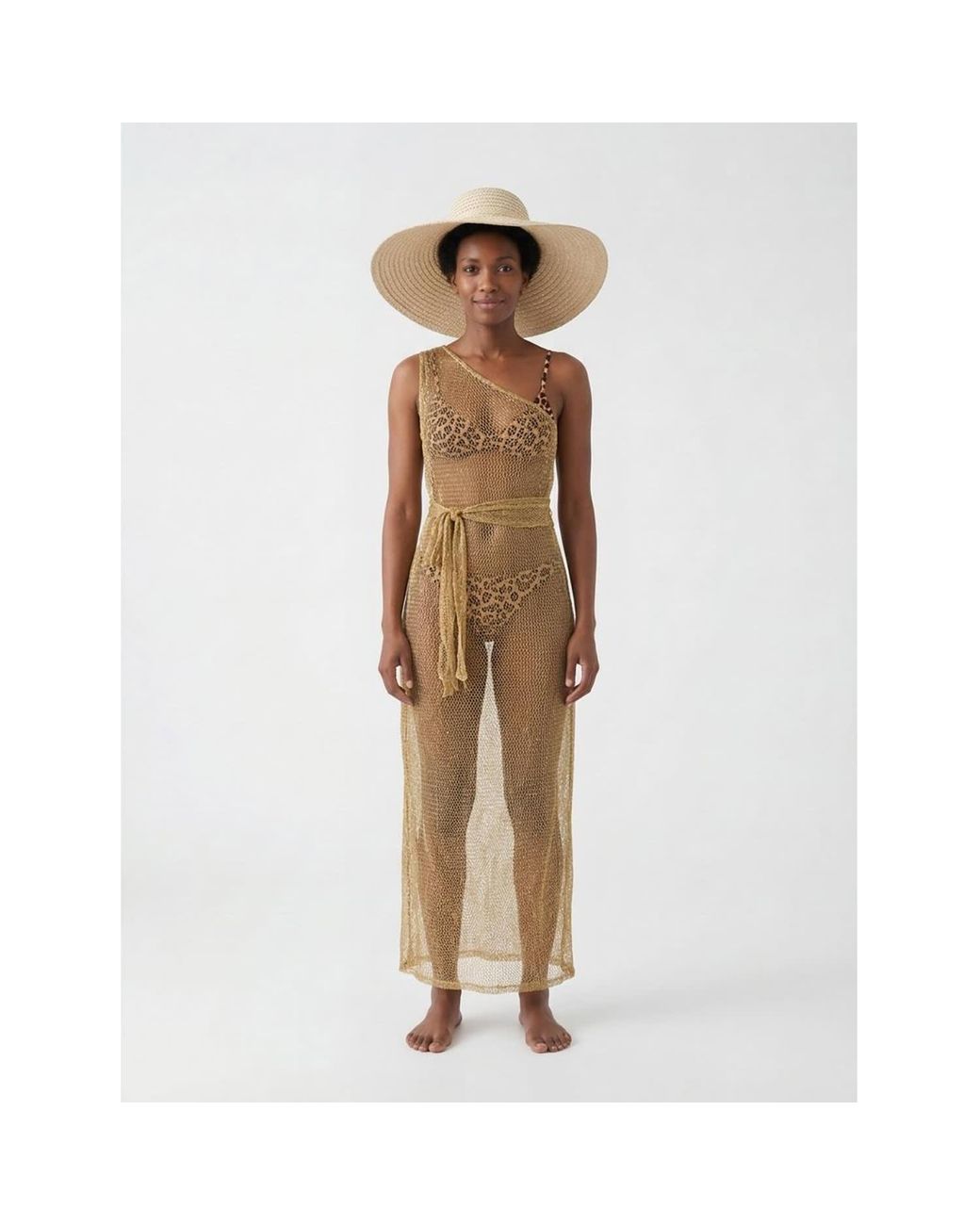 Women & Women Natural Metallic Mesh Cover-Up Dress