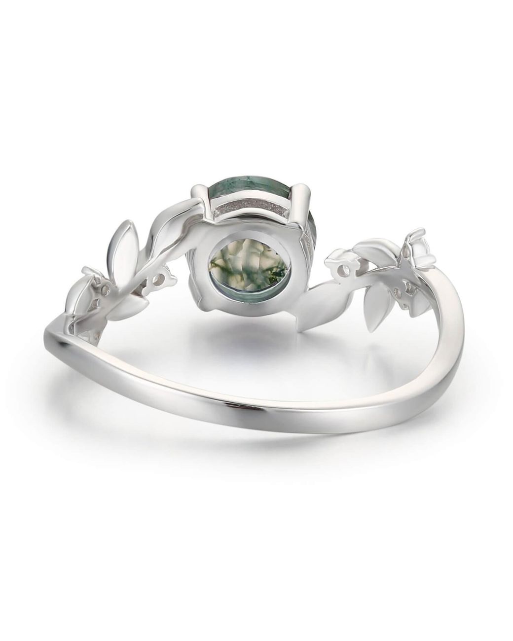 Azura Jewelry New York White Between The Leaf Round Moss Agate Ring Vermeil