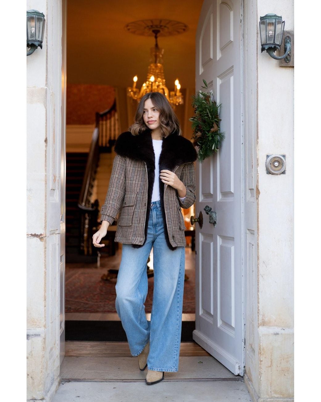 Hortons England Brown Ashford Tweed Faux Fur Jacket