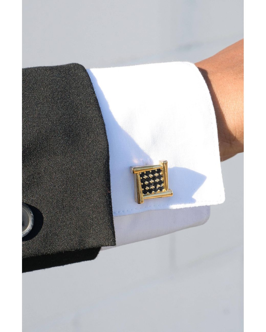 Classicharms Metallic Atlas Onyx Square Grid Cufflinks for men
