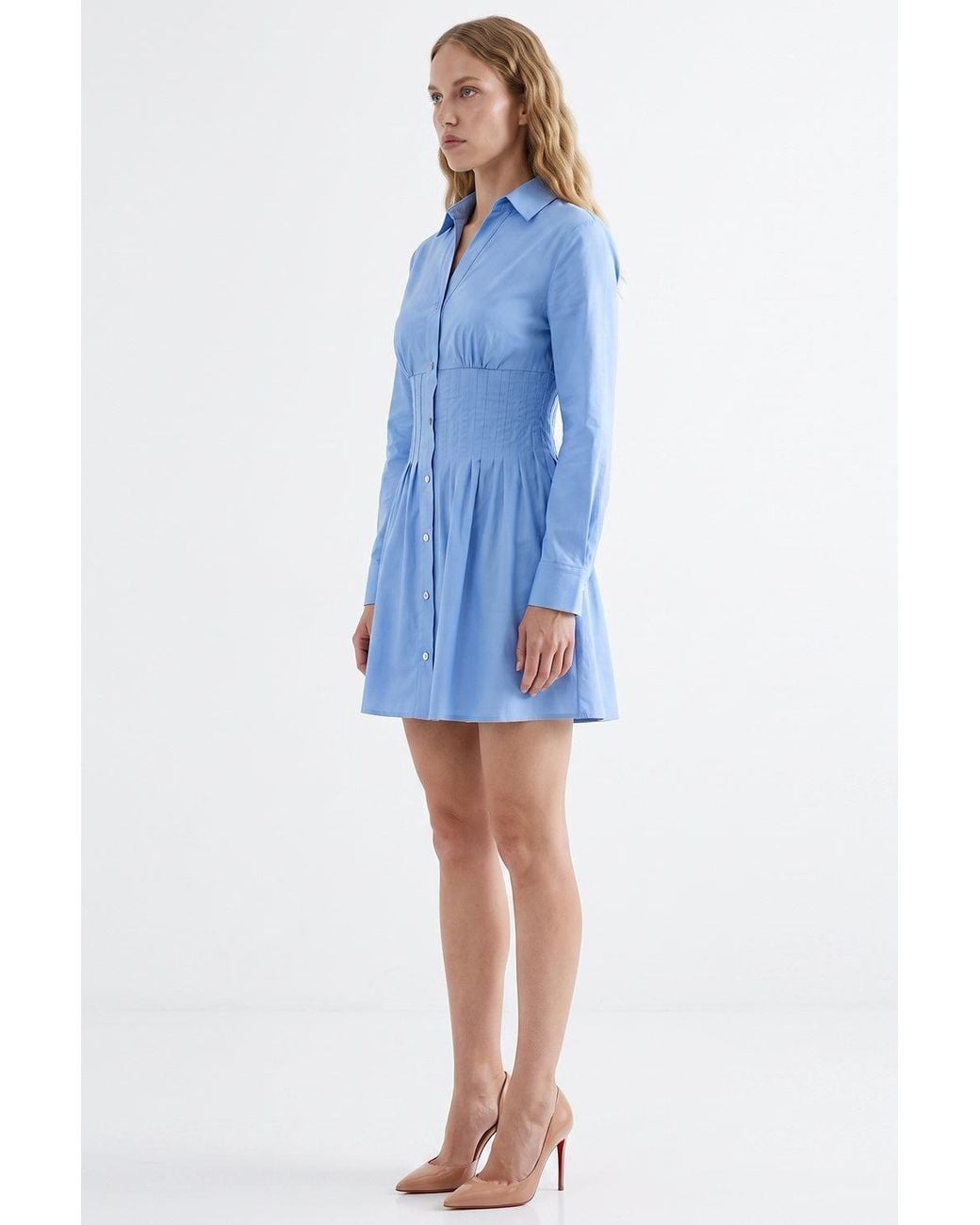 Exquise Blue Christine Fitted Mini Dress With Metal Buttons