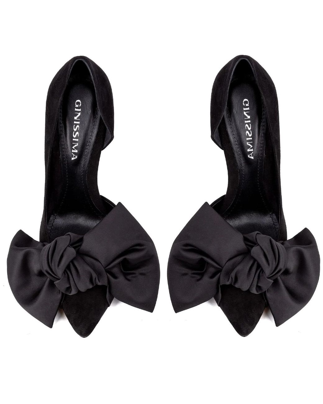 Ginissima Black Samantha Suede And Oversized Satin Bow Open Sided Stiletto