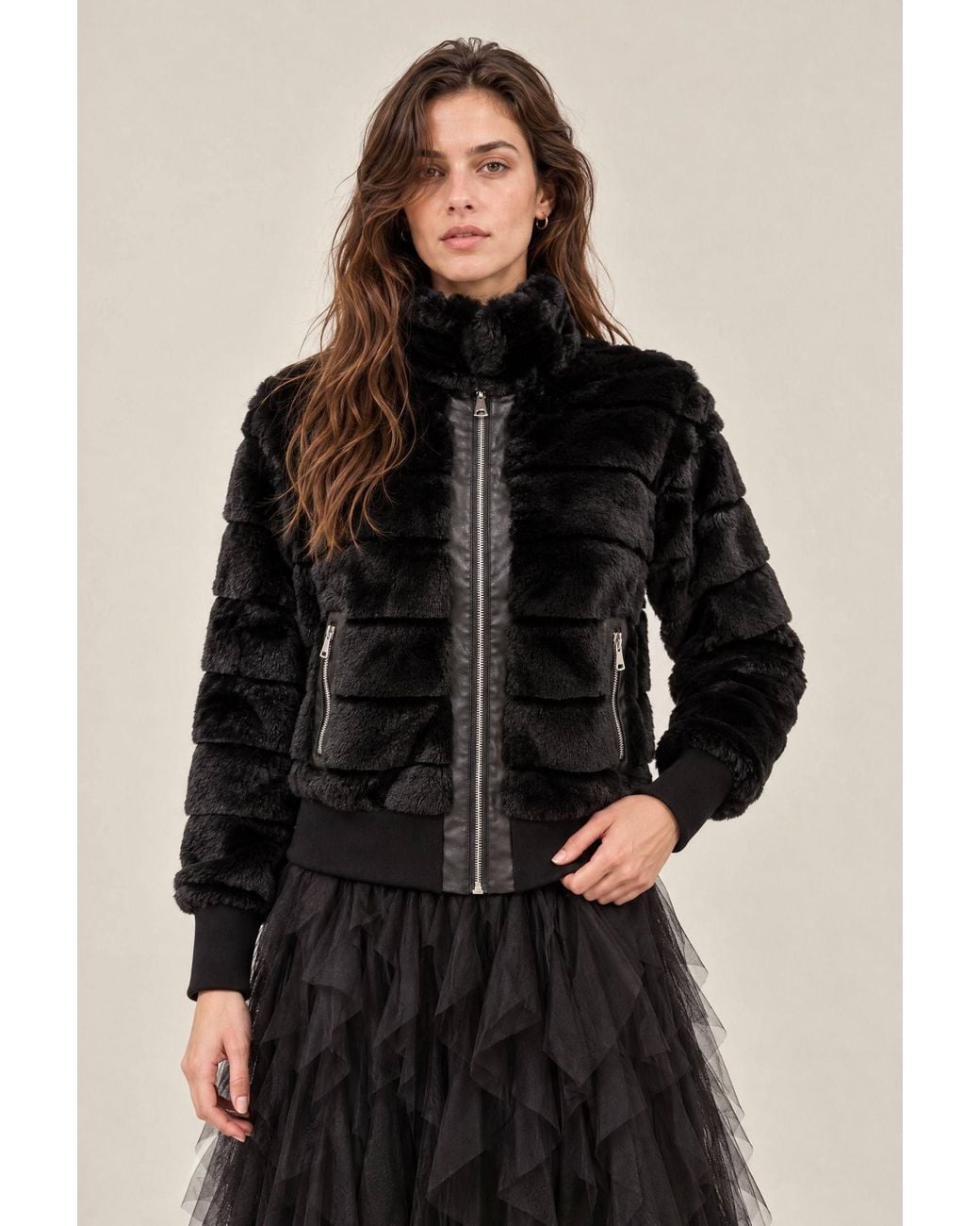 James Lakeland Black Panelled Faux Fur Jacket
