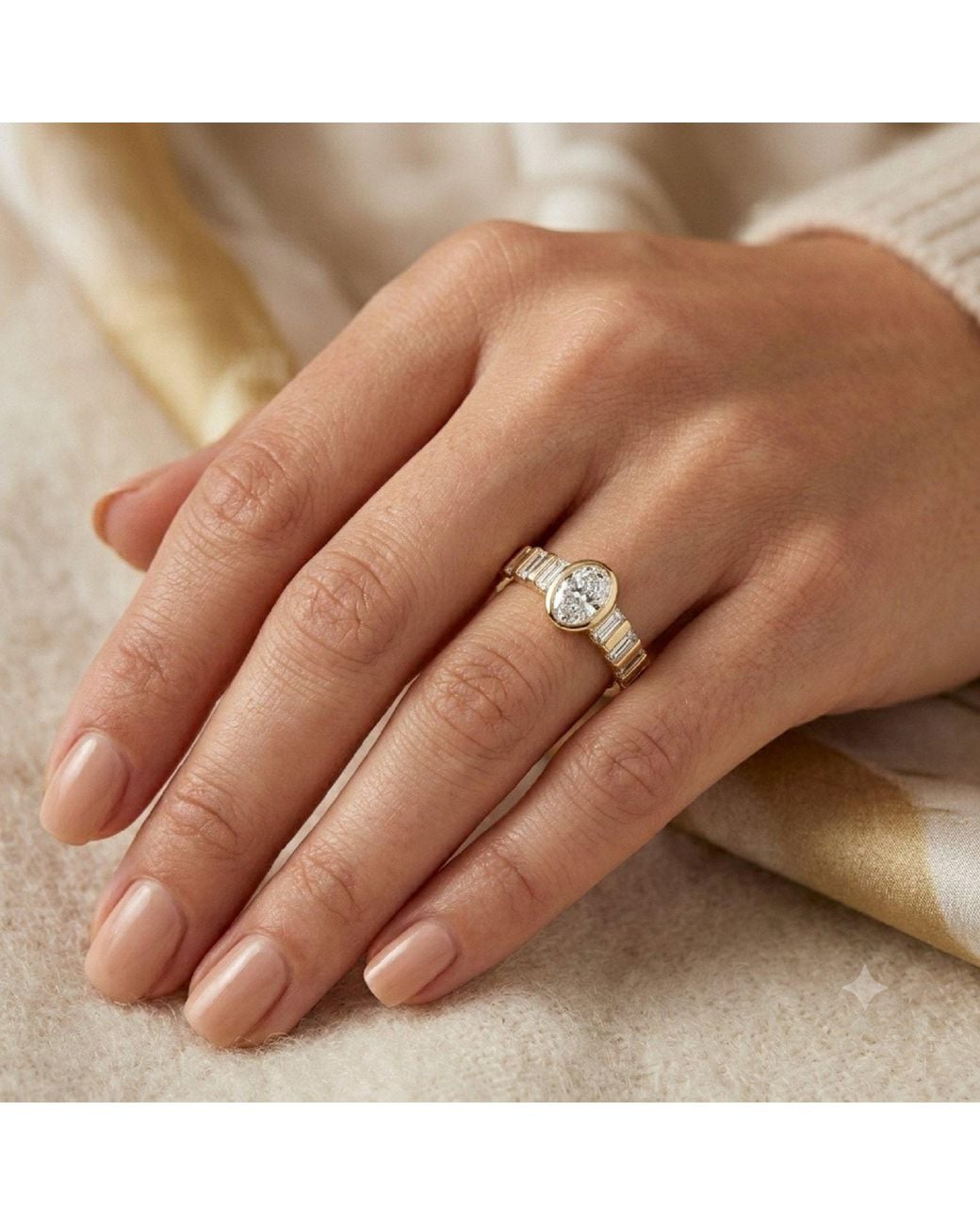 Artisan Metallic 14K Oval & Baguette Diamond Ring