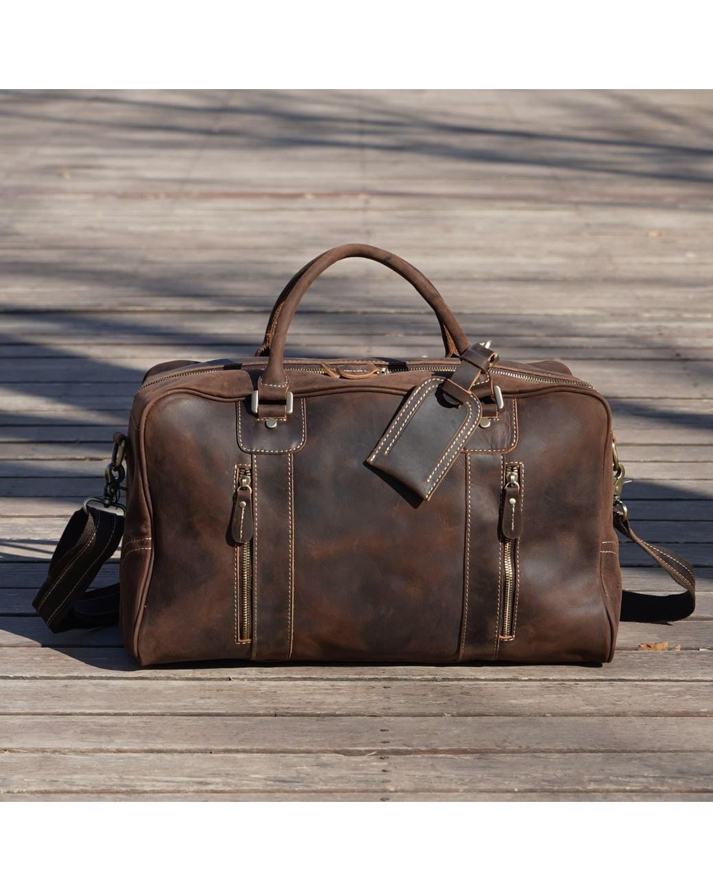 Touri Black Genuine Leather Over Night Weekender Bag