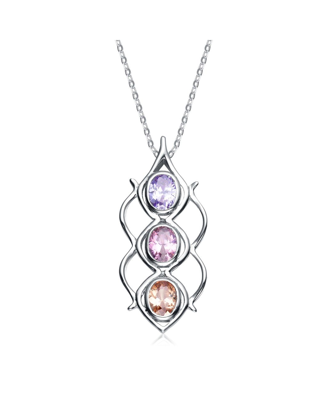 Genevive Jewelry Metallic Sterling Cubic Zirconia Three Stone Linear Necklace