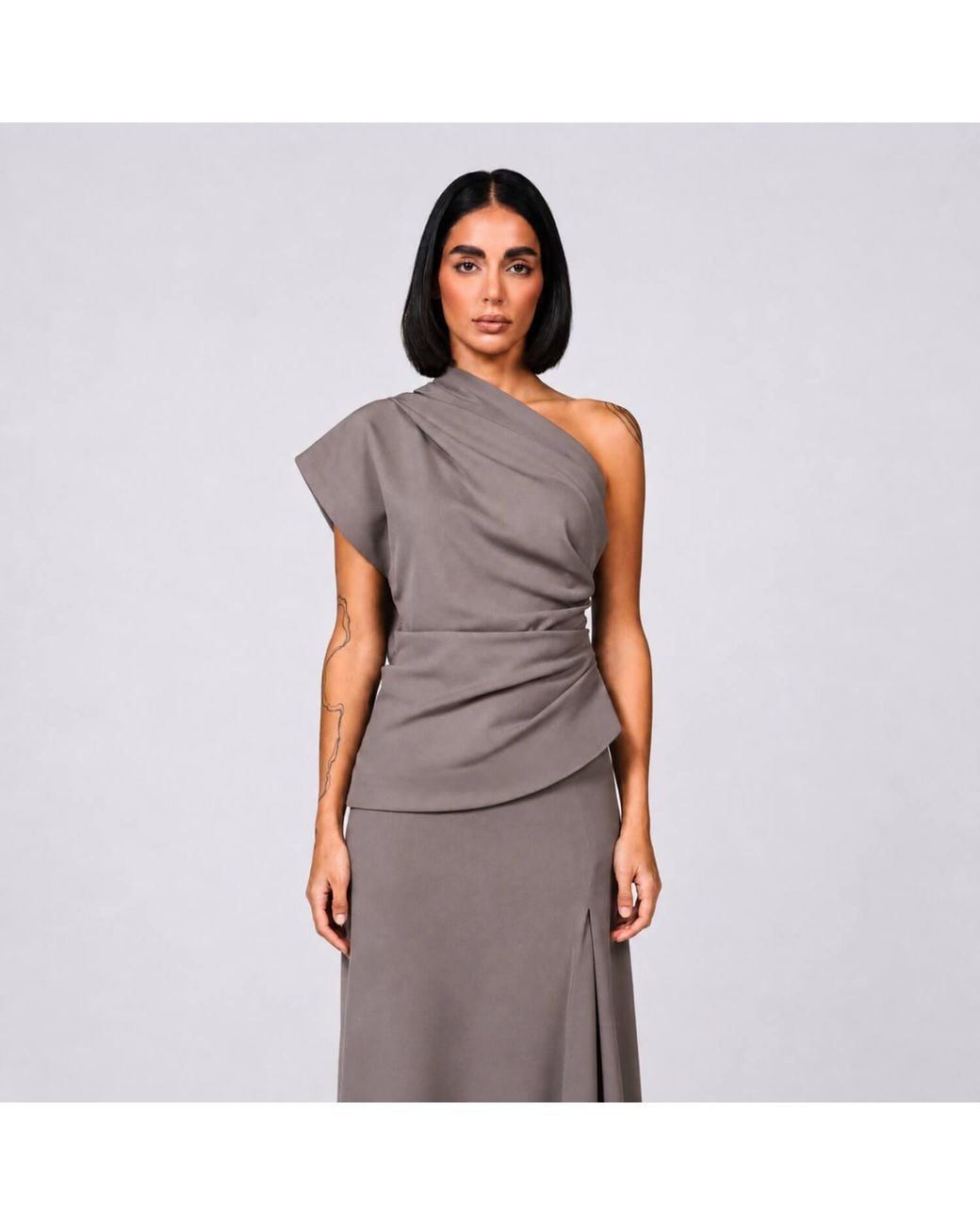 Elamins Gray Asymmetric Drape Top
