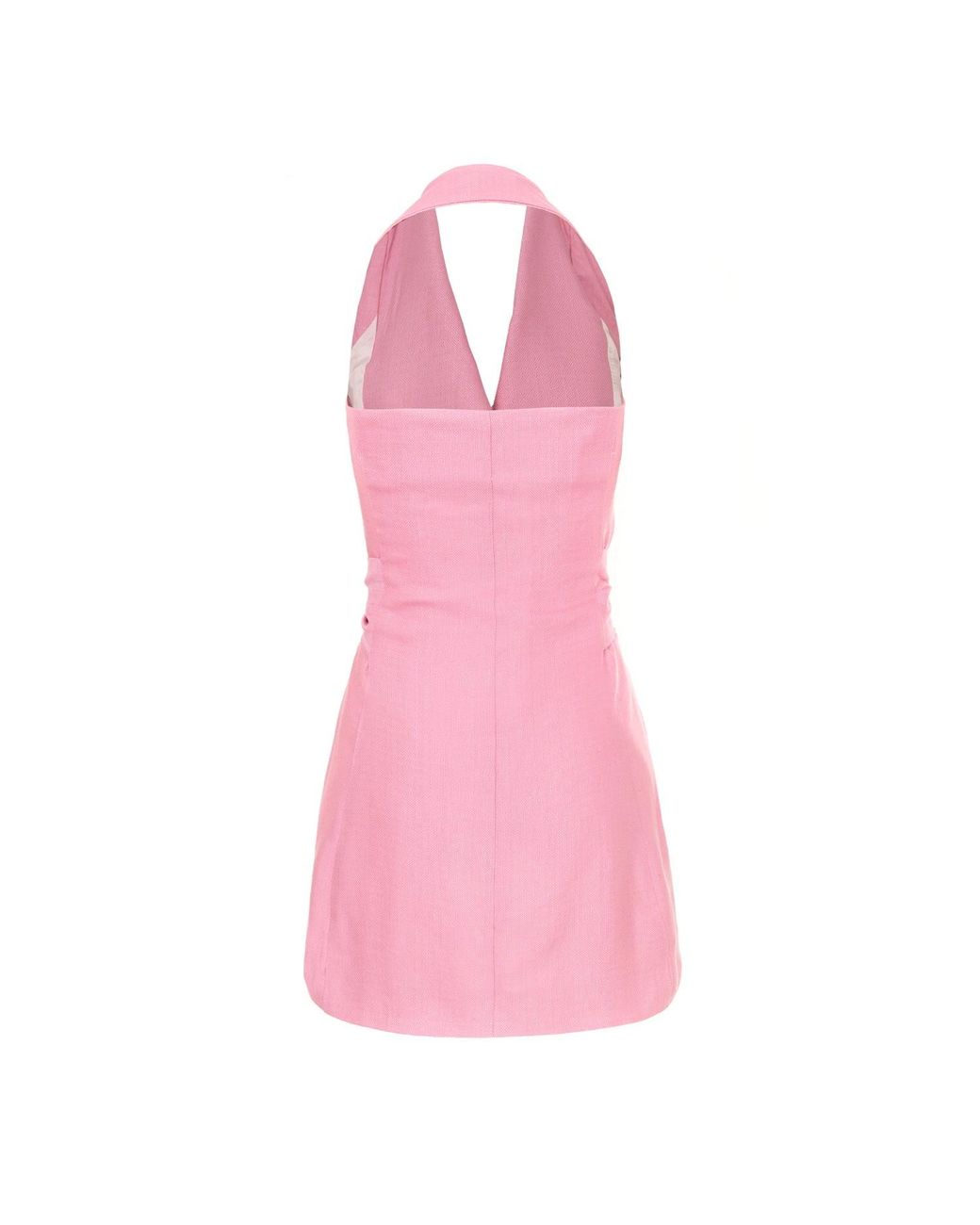AVENUE No.29 Pink Metallized Linen Backless Lapel Dress With Bow