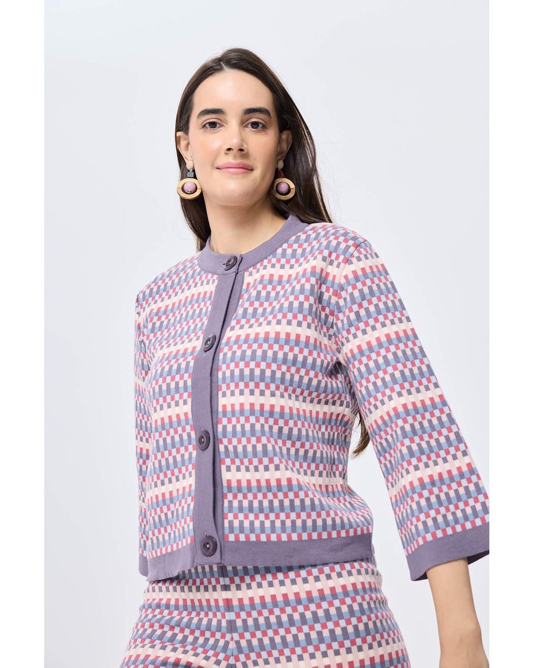 Peraluna Red Imagine Jacquard Knit Cardigan