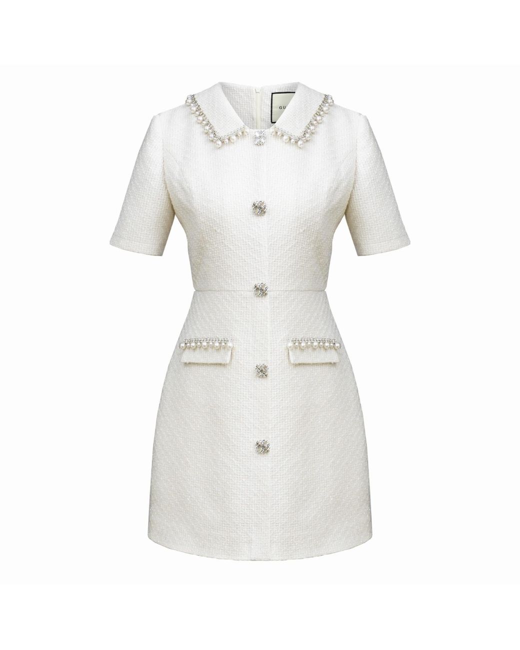 Gushka White Tweed Embellished Mini Dress