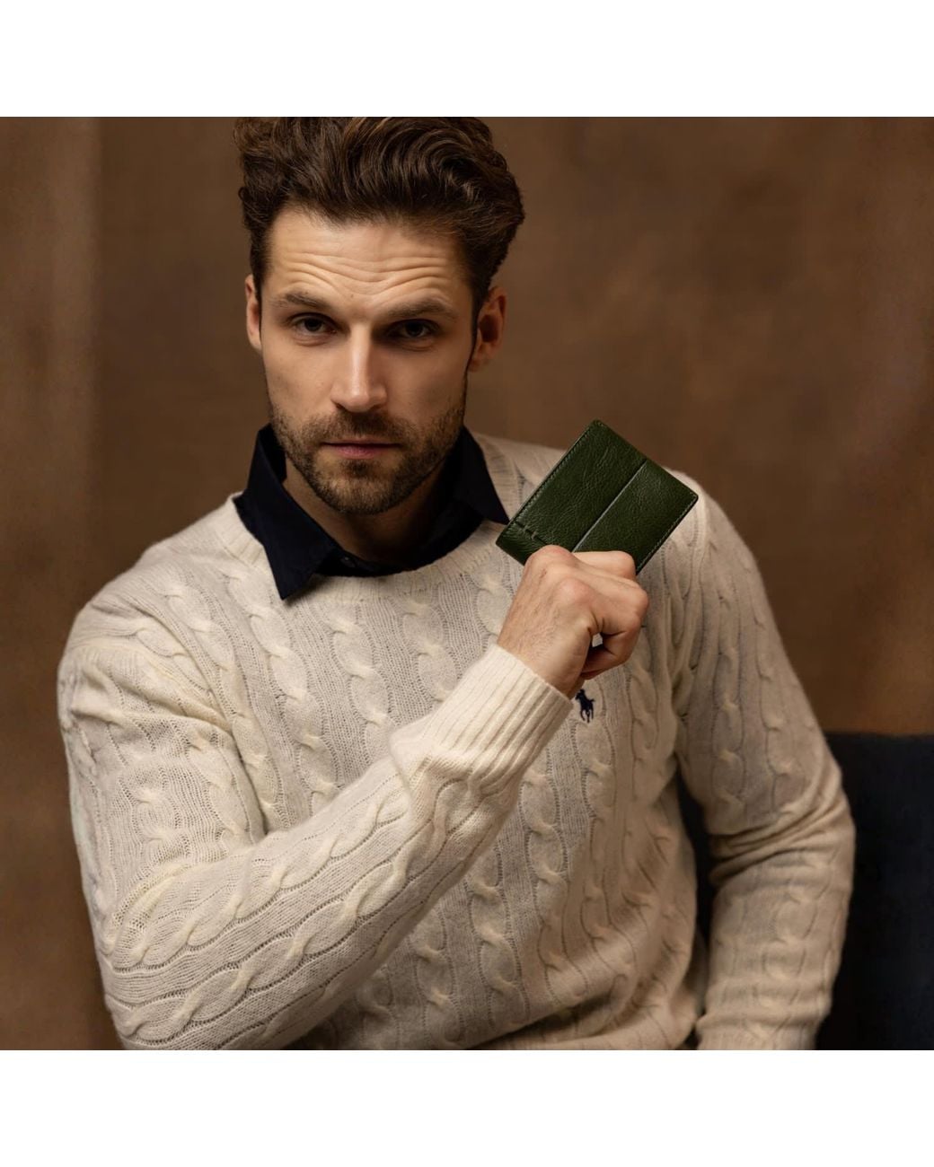 Time Resistance Green Leather Bifold Wallet for men