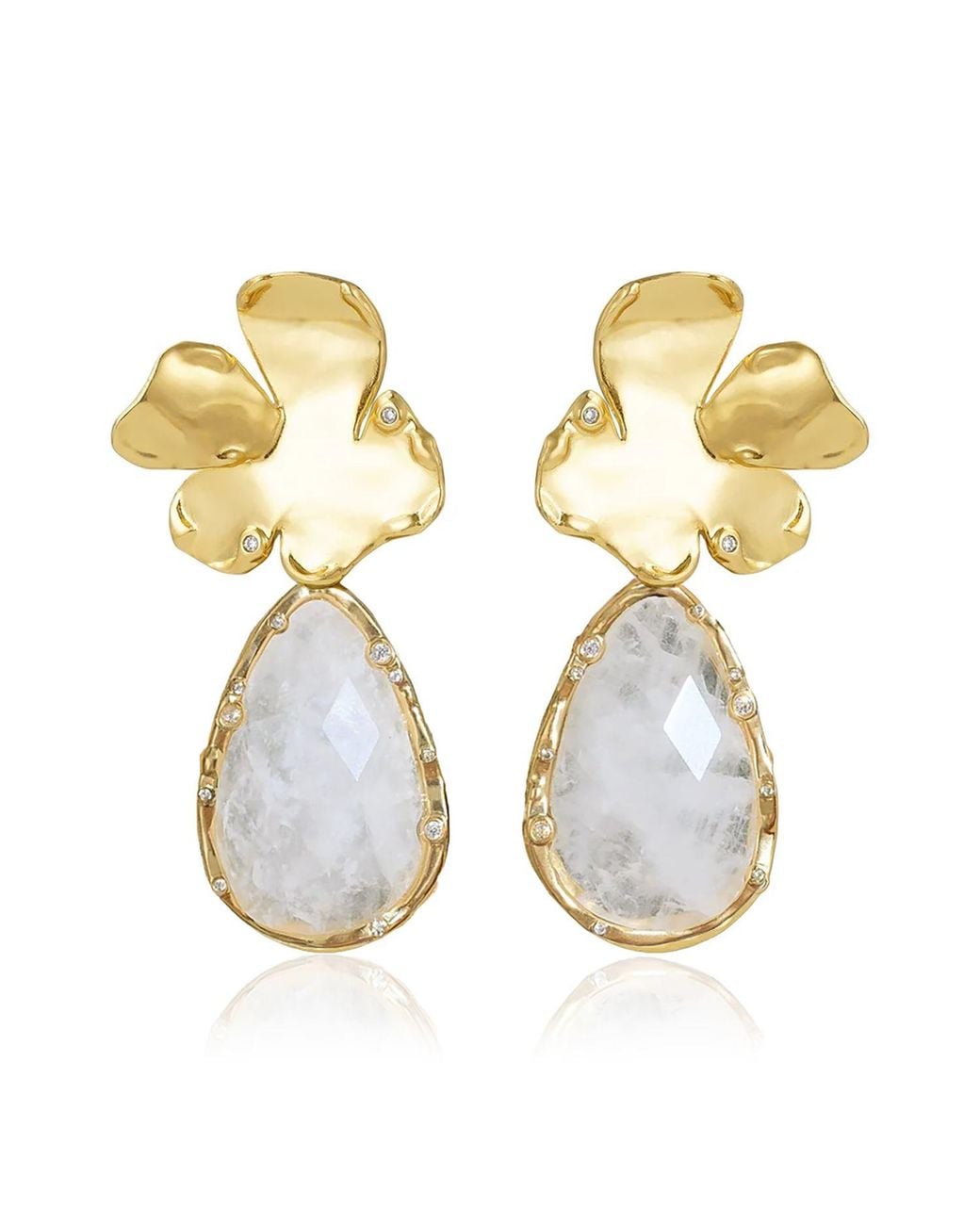 Rare Matters Jewelry Metallic Golden Flora Statement Clear Quartz Drop Earrings