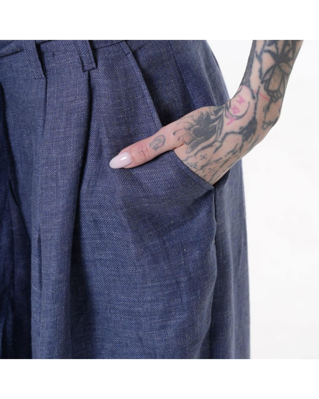 Metamorph Blue Linen Denim Wide-Leg Trousers