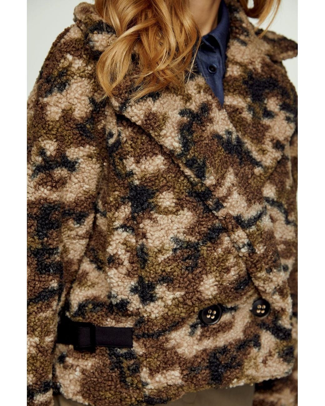 Conquista Black Print Faux Fur Button Jacket