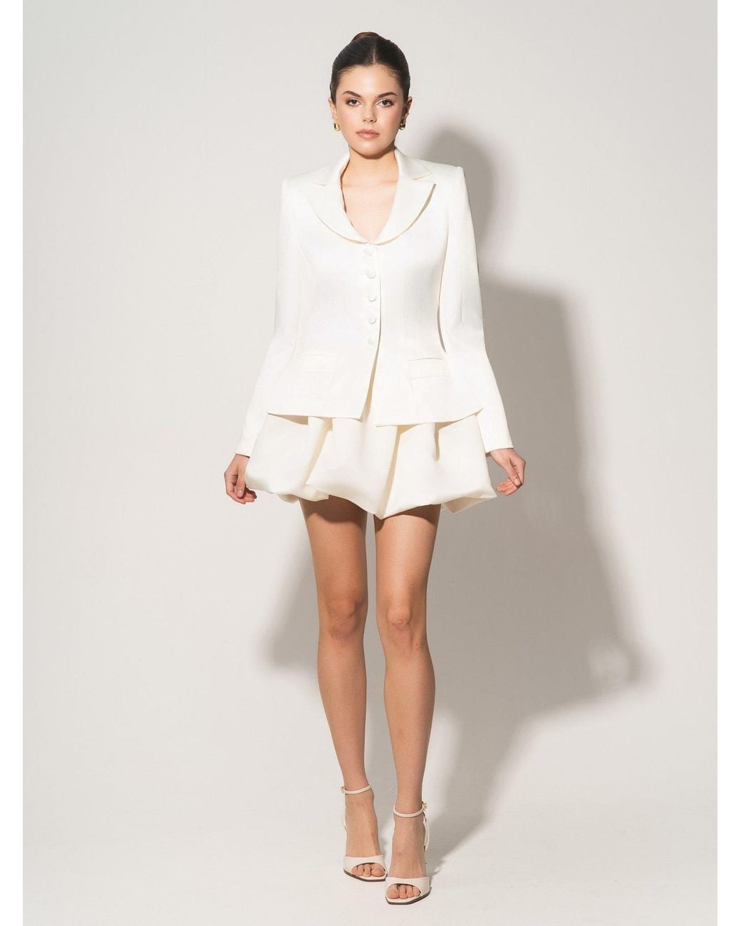 Tia Dorraine White Tailored Satin Blazer