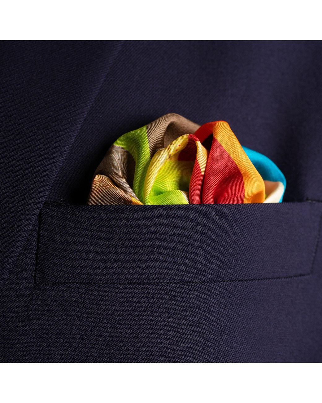 Otway & Orford Yellow 'A Beautiful Jigsaw' Vulcan Silk Pocket Square. Full-Size for men