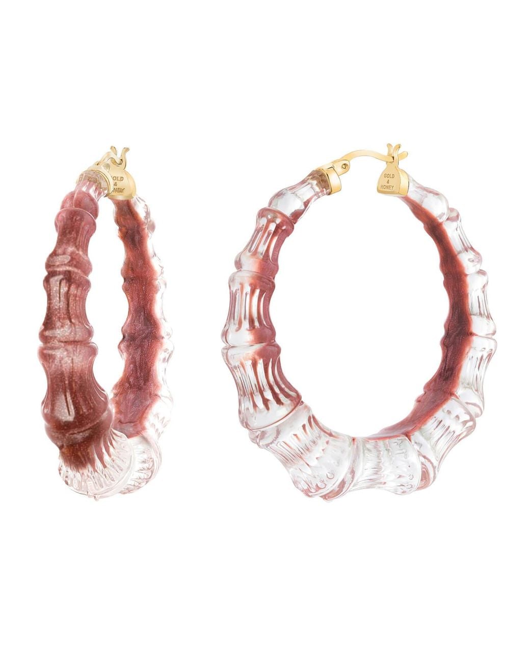 Gold & Honey Red Bamboo Illusion Hoop Earrings