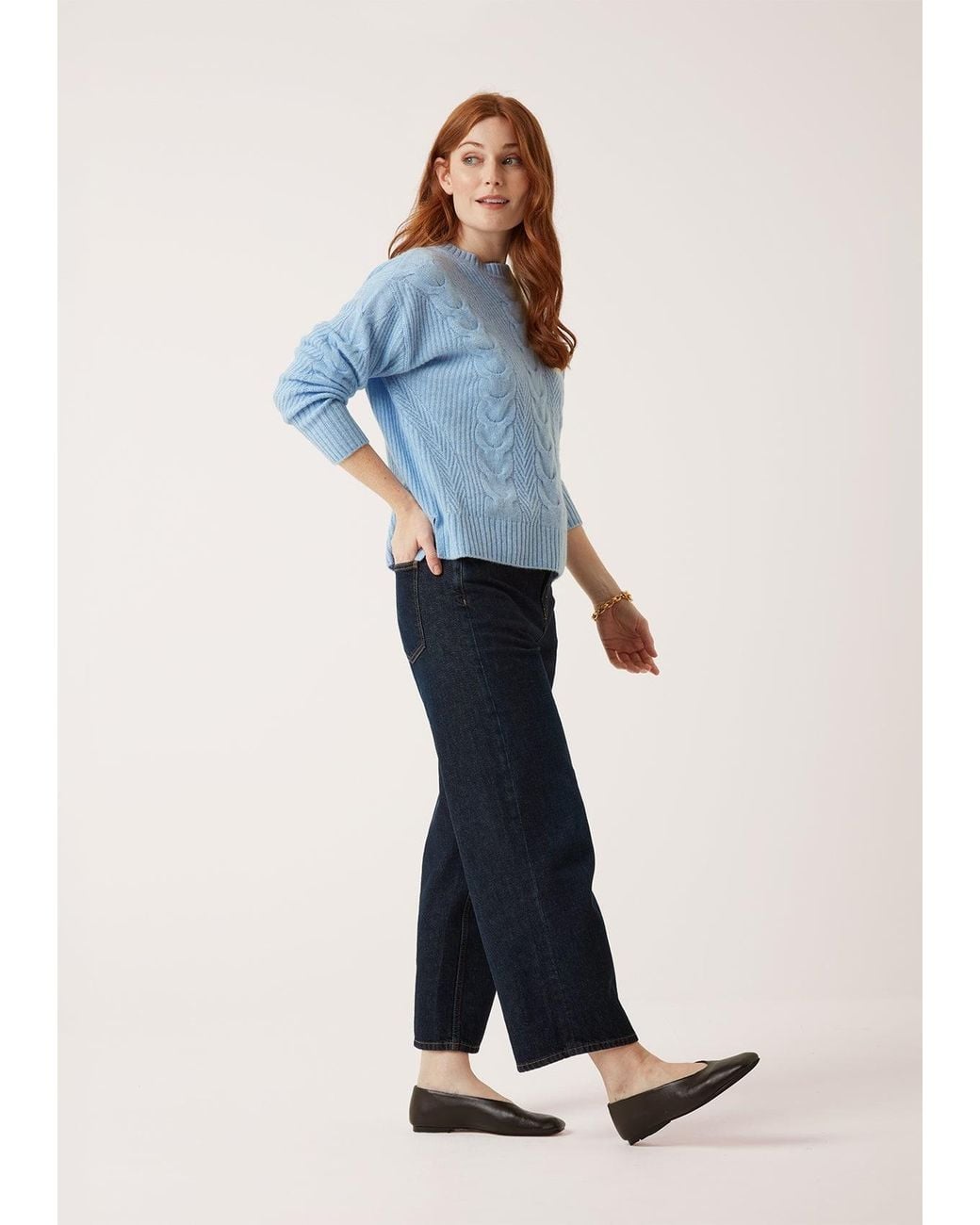 Loop Cashmere Blue Contour Cable Sweater