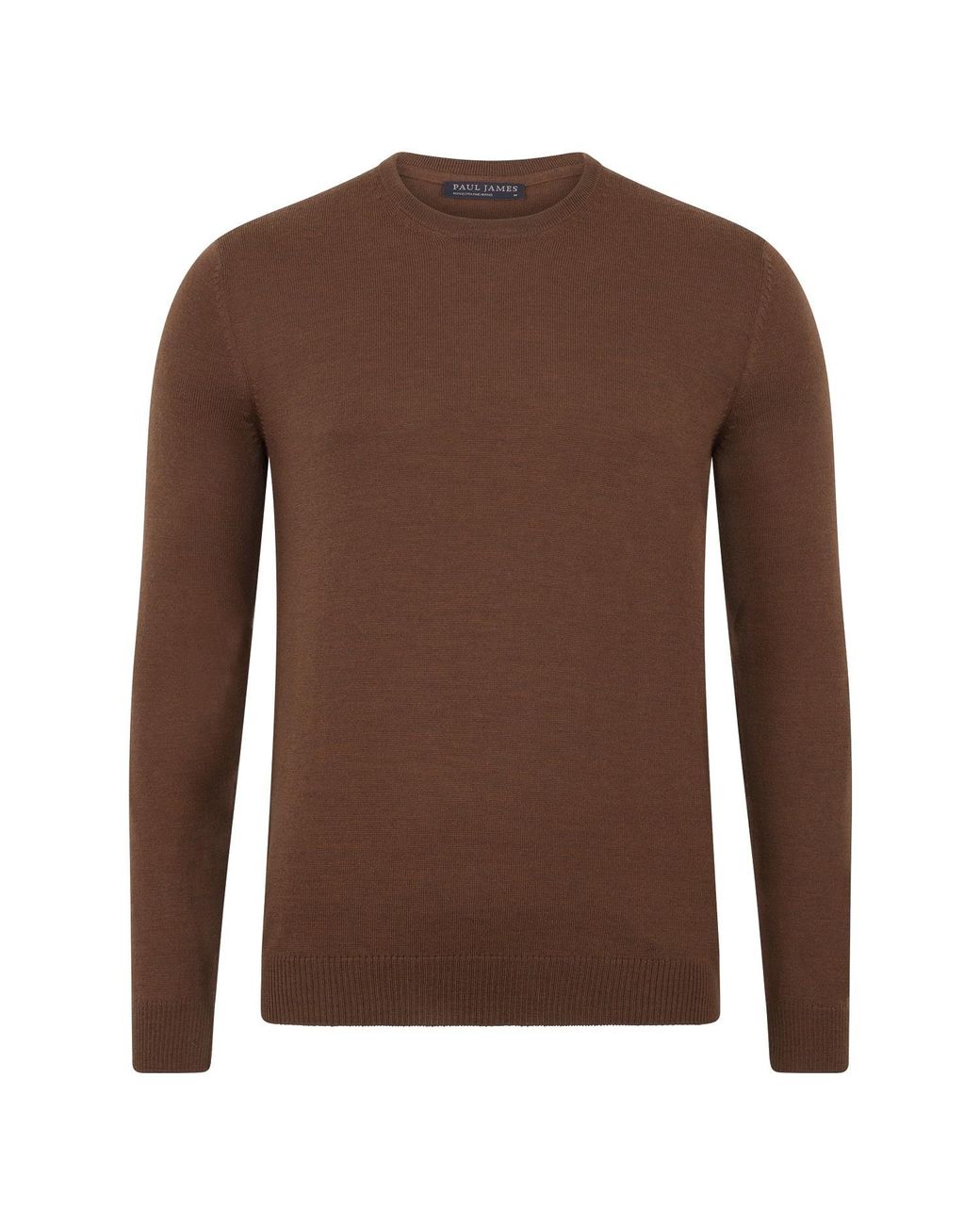 Paul James Knitwear Brown Ultra Fine Cotton Mock Turtle Neck Spencer Jumper for men