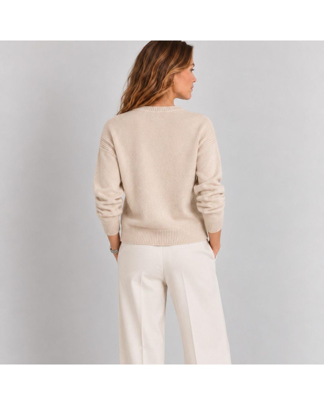 Nuvv Collection Natural Neutrals Cashmere-Wool Blend Round Necked Knit Sweater