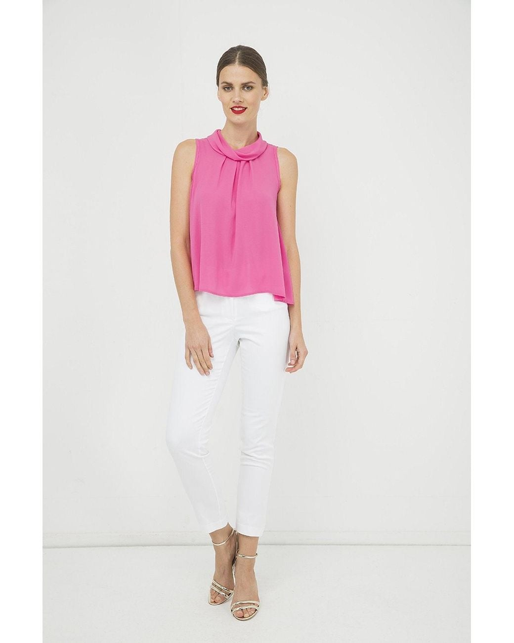 Conquista Pink Sleeveless Top With Pleat Detail