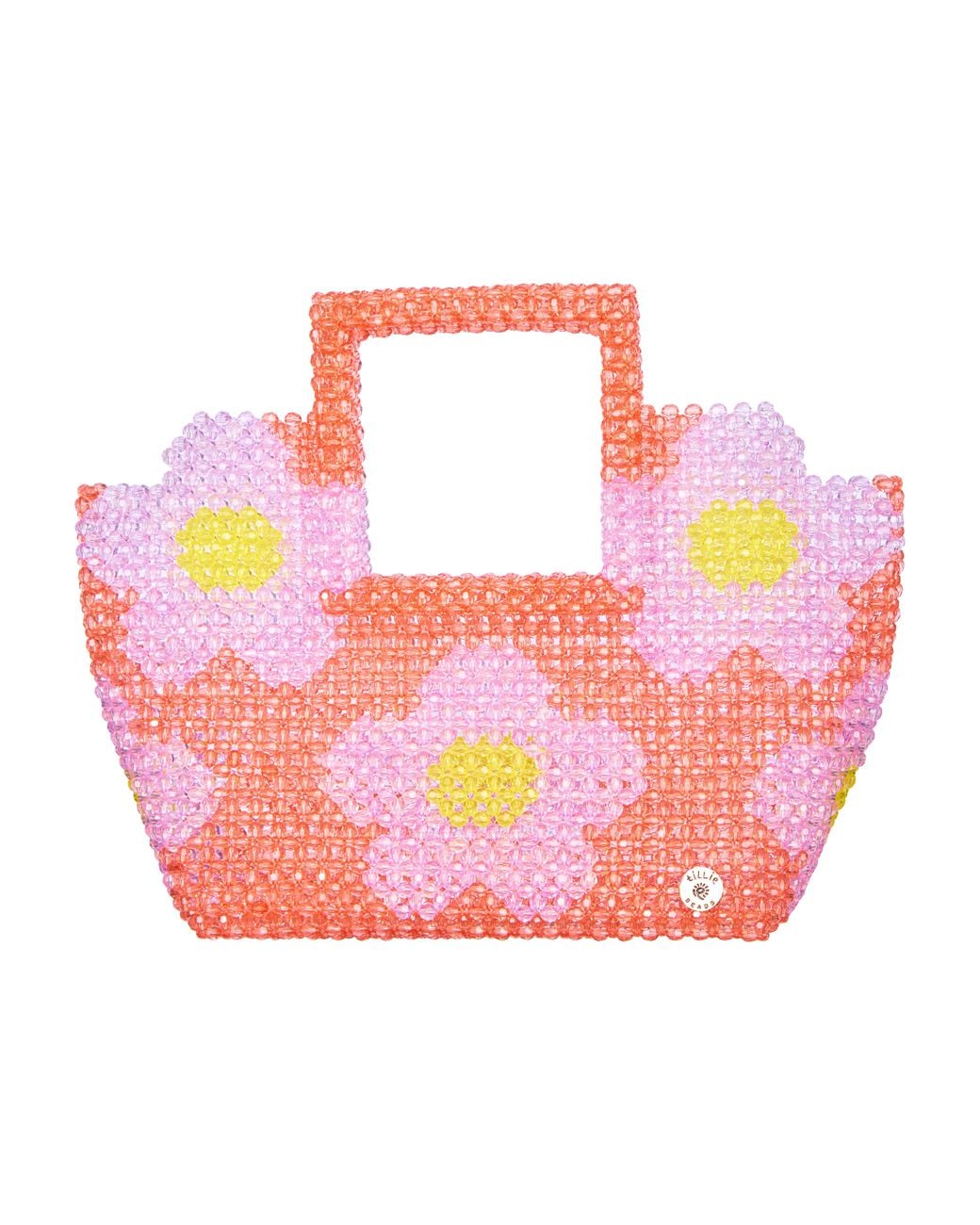 Tillie Beads Pink Daisy Square Handle Tote Bead Bag