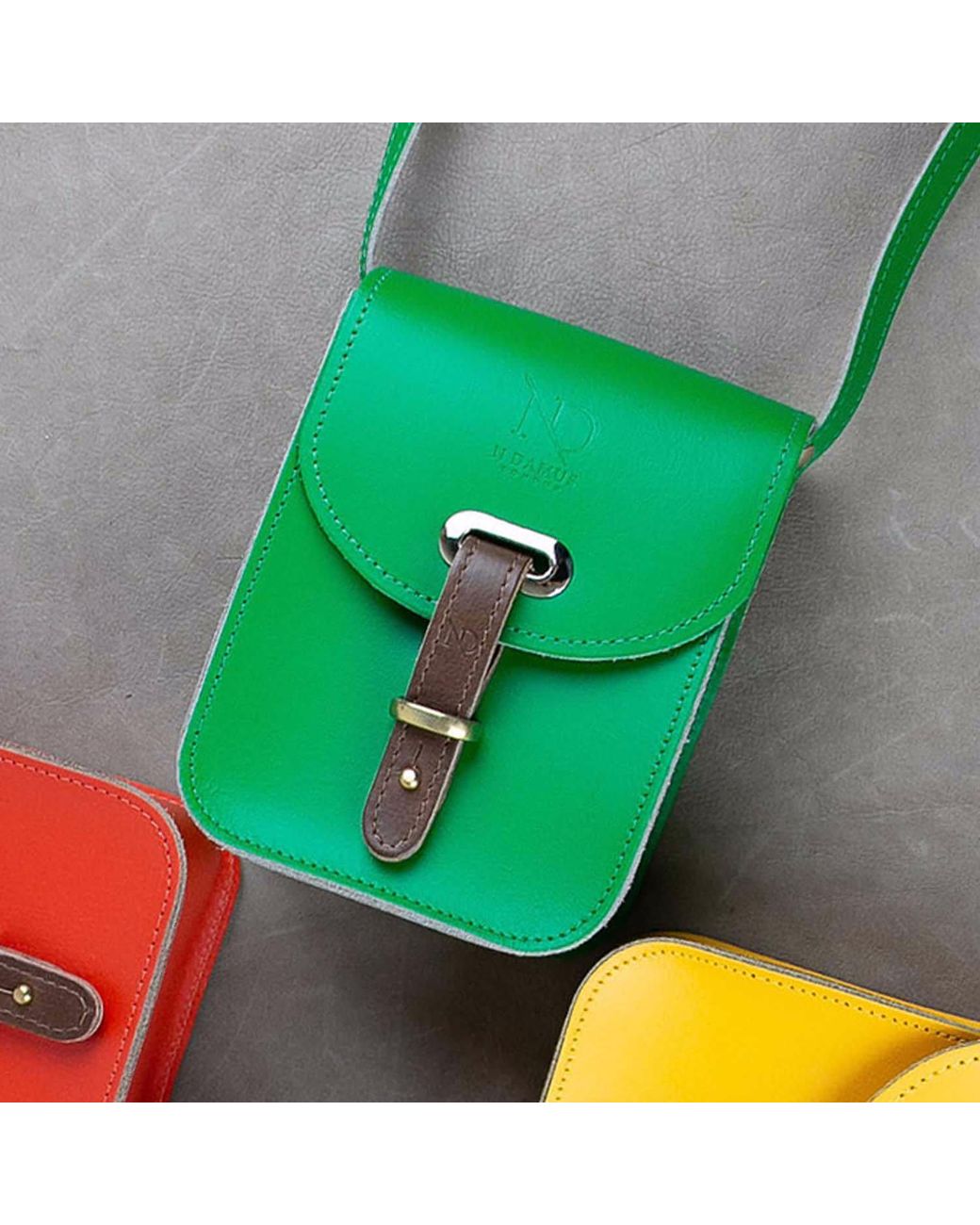 N'damus London Green Mini Elizabeth Emerald Leather Crossbody Satchel Bag