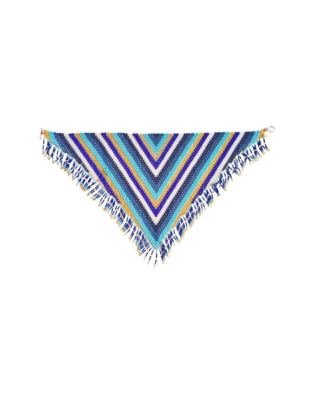 Iliana Arrazola Blue Scarf Fringe Necklace, Glass Beads, Beaded Jewelry