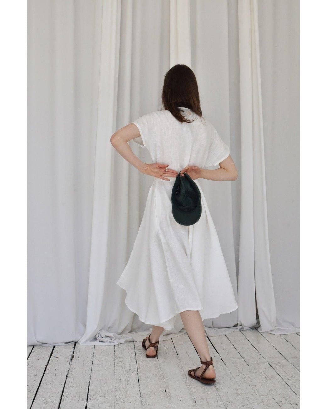 Idyllo White Linen Boho Wrapdress