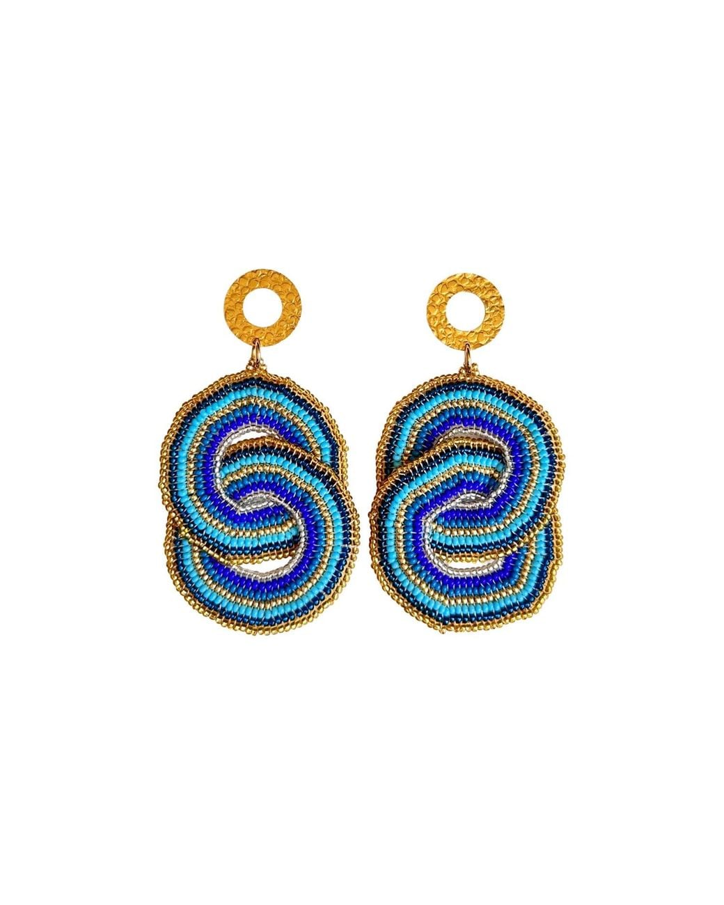 Iliana Arrazola Blue Crisscrossed Circle, Dangle Earrings, And, Glass Beads, Beaded Jewelry