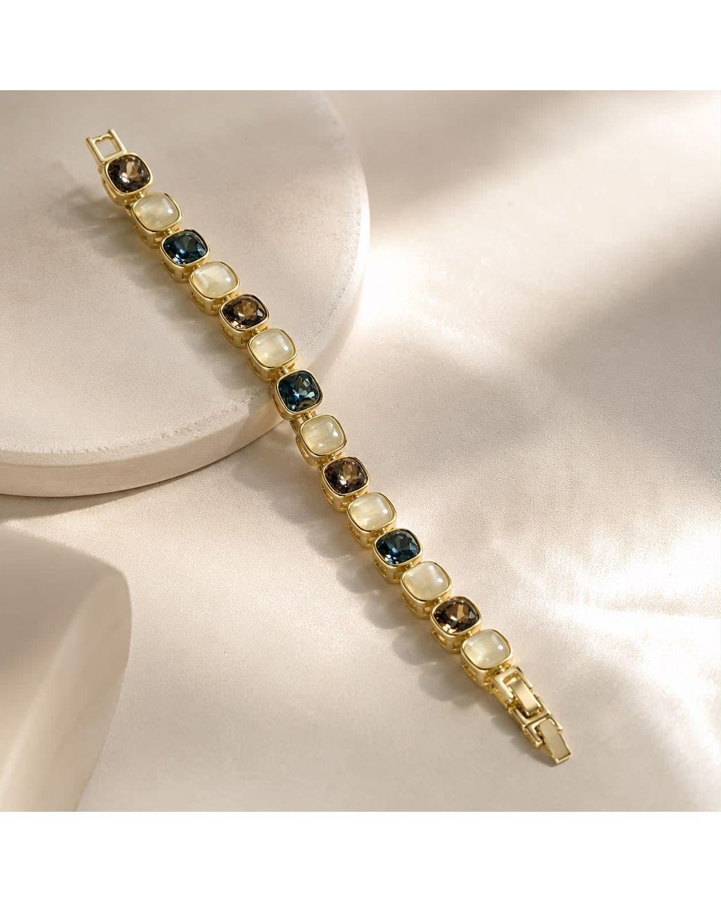 By Ozge Metallic Ocean Aura Mother Of Pearl Enamel Plated Bracelet