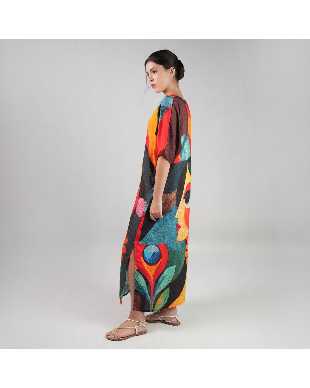 DHARA SHETH DUBAI Blue Muse Abstract Art Kaftan Maxi Dress