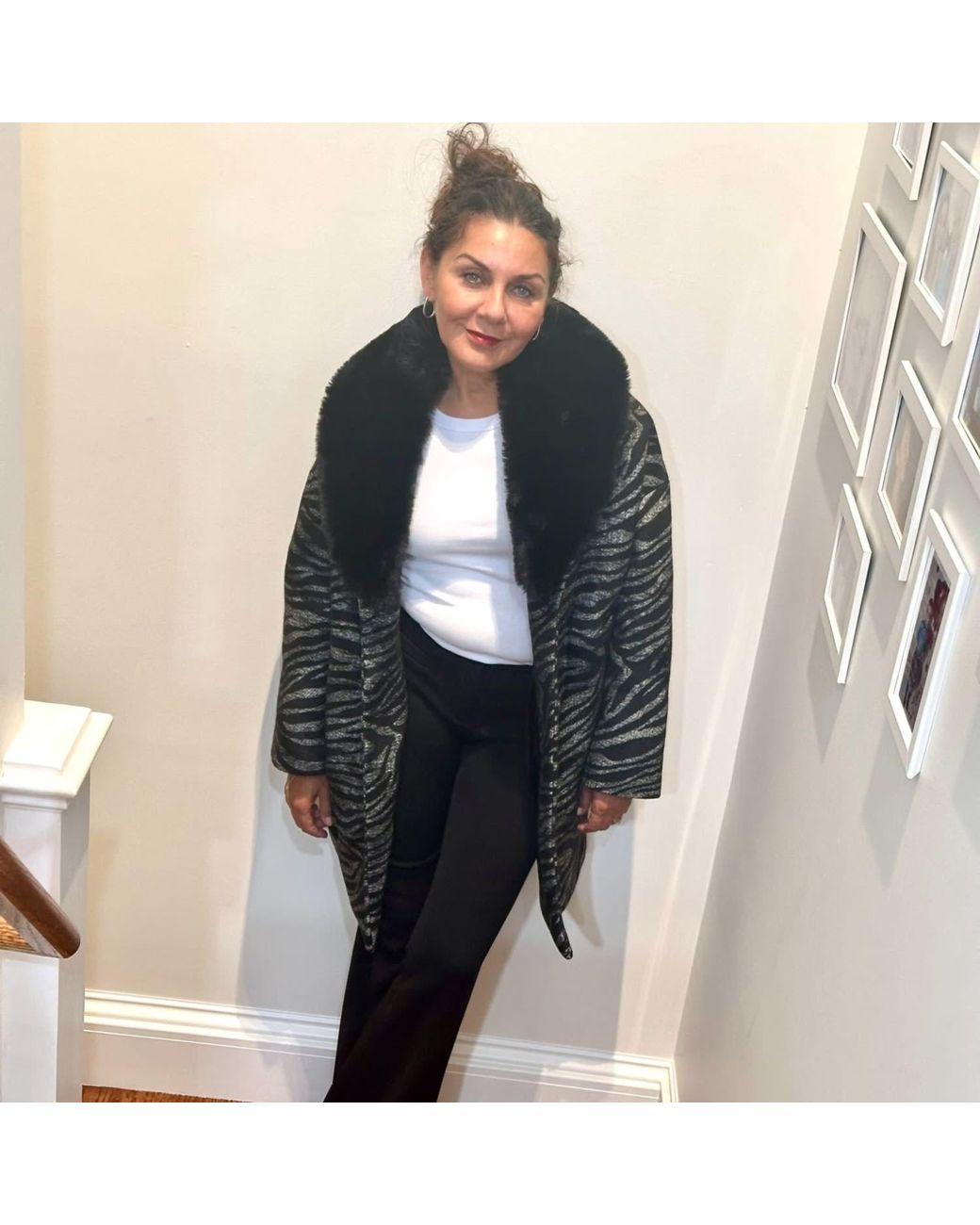N'Onat Black Zebra Chic Vegan Coat