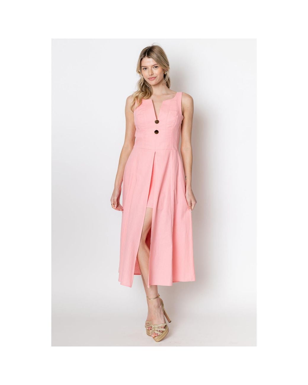 Zetaye Pink Celeste Linen Cotton Midi Mini Dress