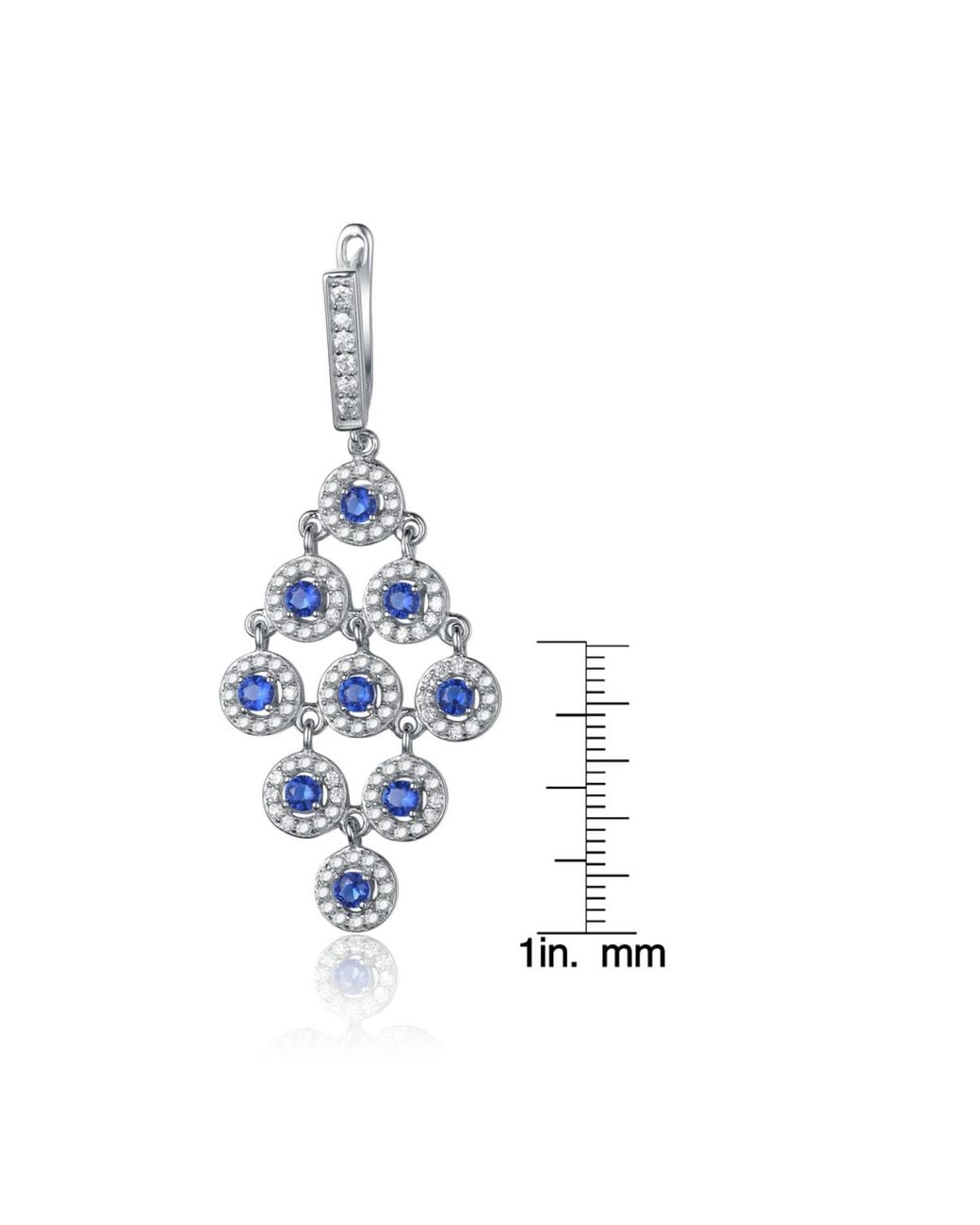 Genevive Jewelry Blue Cubic Zirconia Sterling Rhodium Plated Sapphire Round Chandelier Earrings