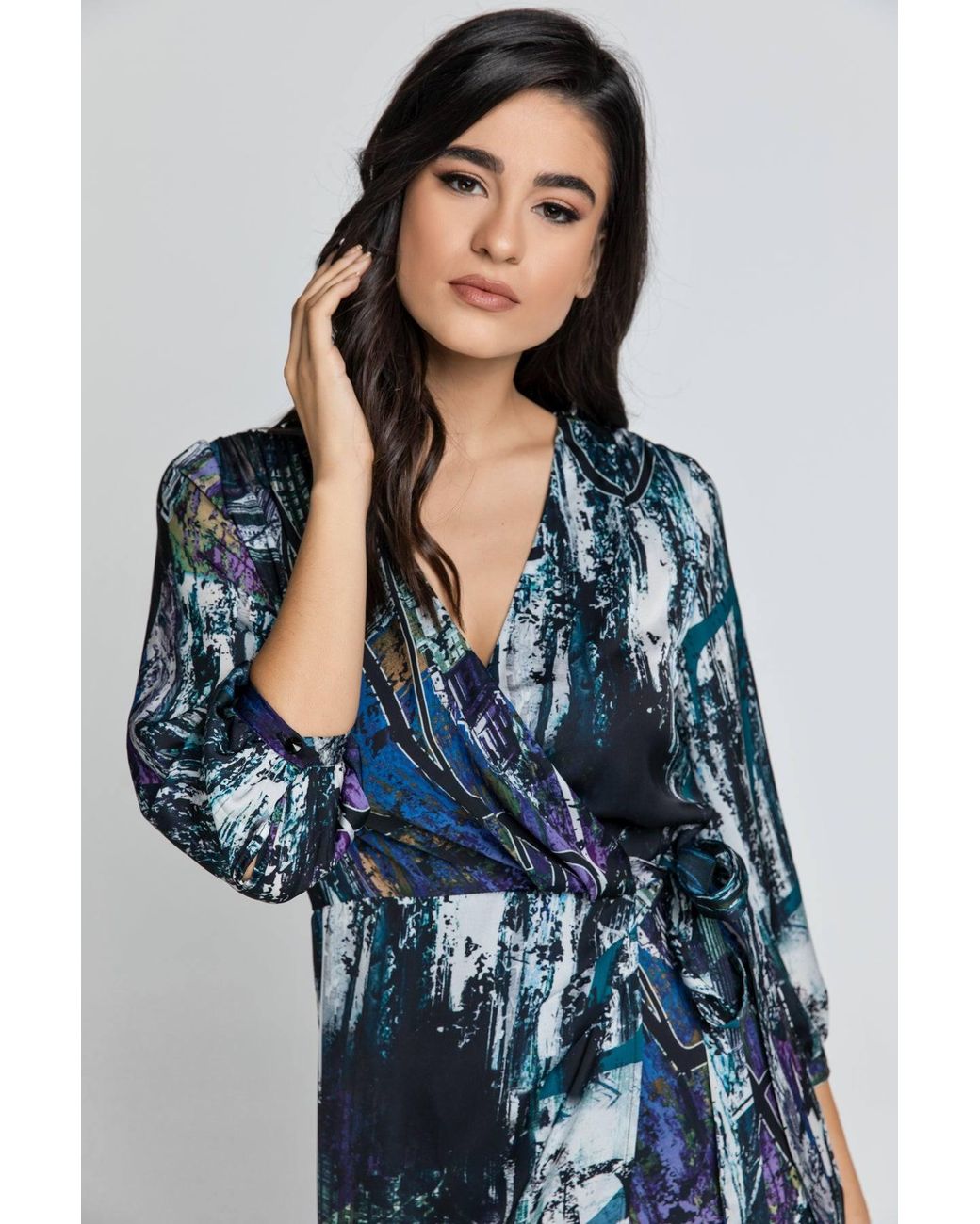 Conquista Blue Print Wrap Dress