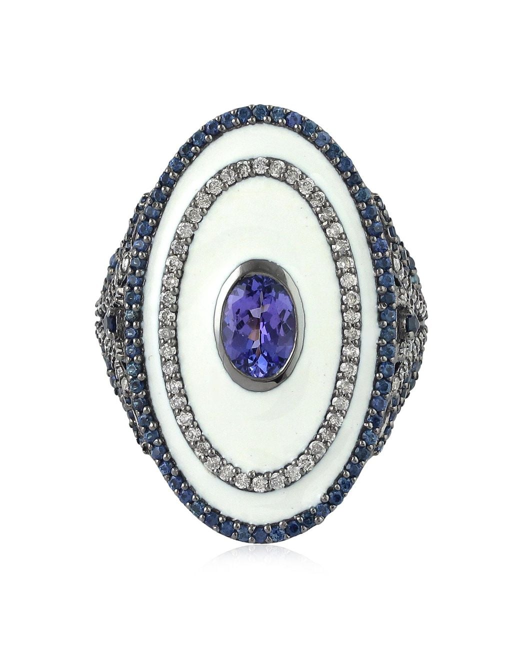 Artisan Metallic 18K Oxidized & Tanzanite, Sapphire, Diamond & Enamel Statement Ring