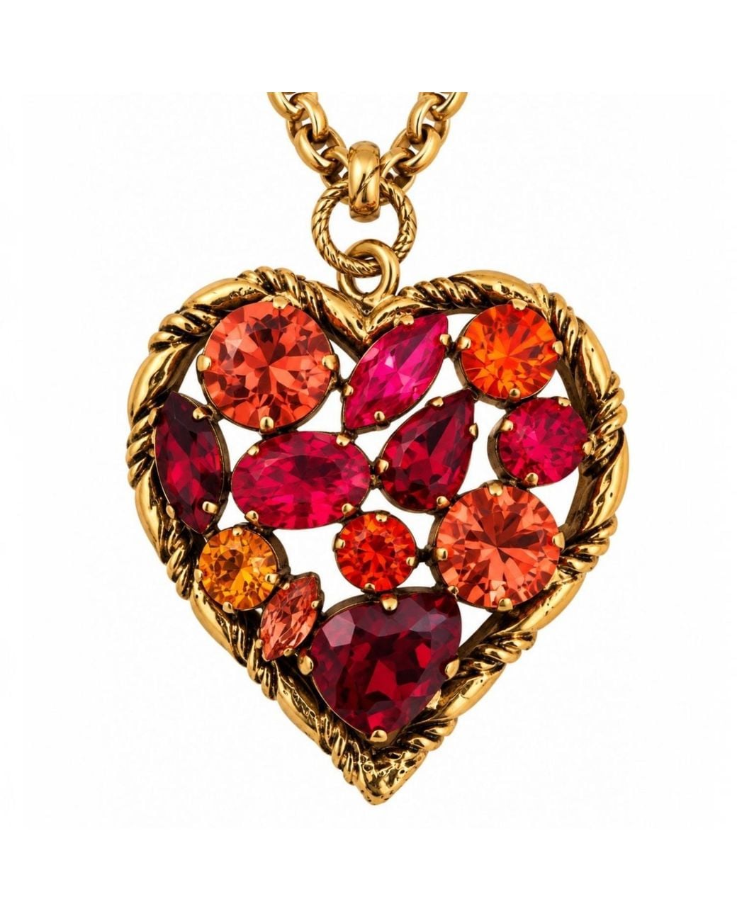 Vstyle Metallic Swarovski Crystal Heart Long Necklace