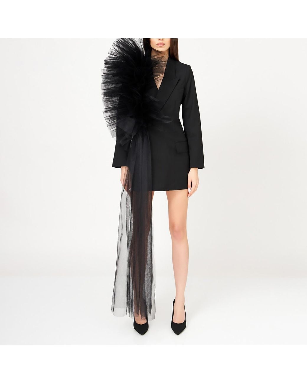 LIA ARAM Black Tulle-Deconstructed Blazer