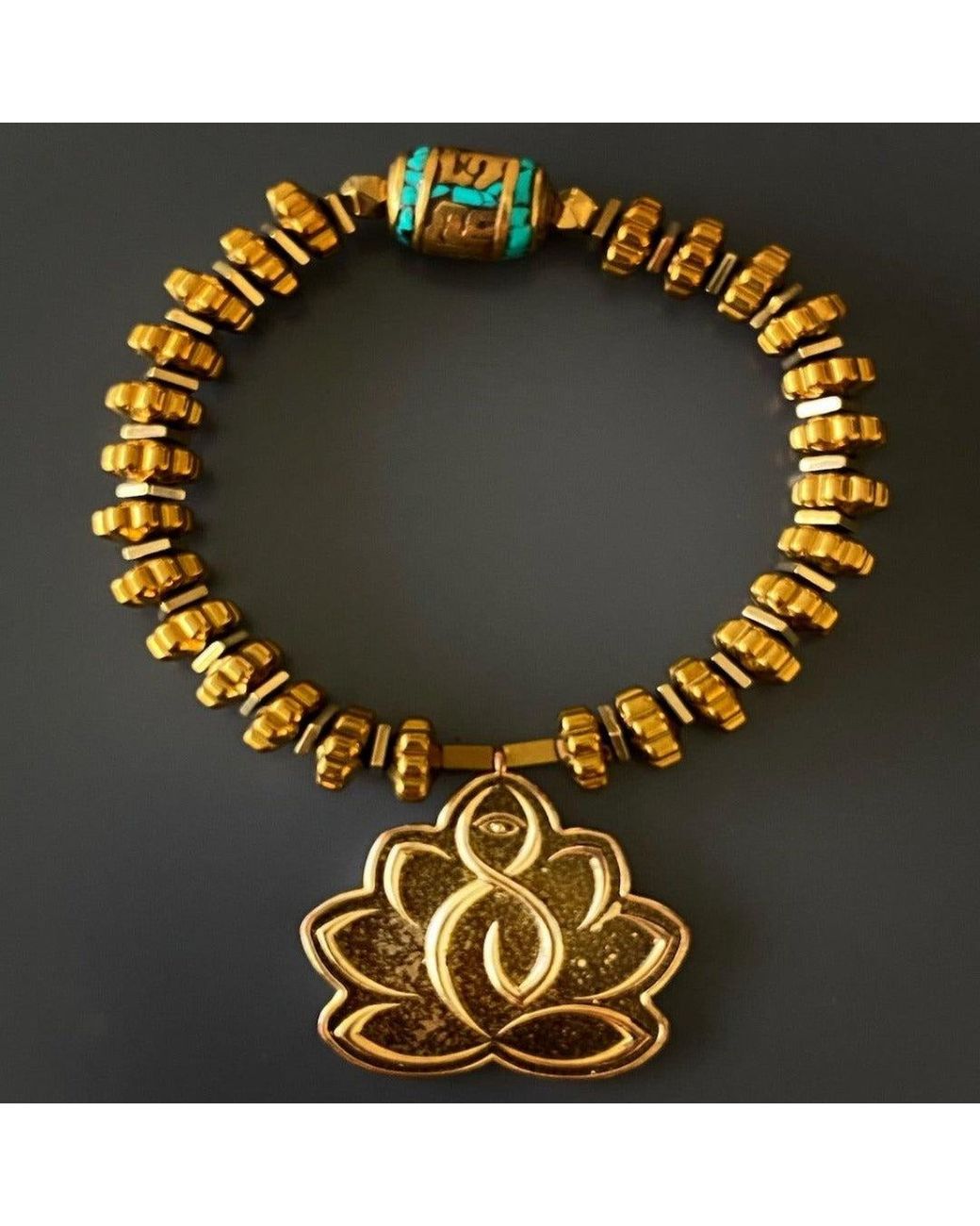 Ebru Jewelry Metallic Flower Of Life Hematite Beaded Bracelet