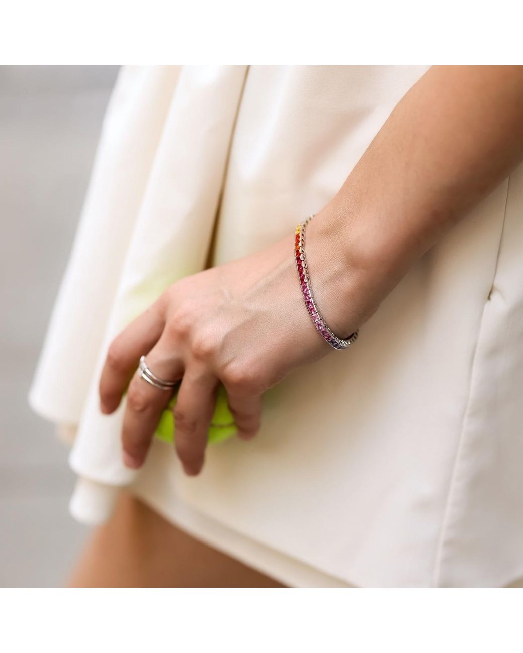 Spero London Metallic Sterling Square Rectangular Tennis Bracelet
